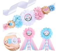 Cheerupp Kit de banda de maternidad para baby shower con diseño de fútbol o pompones, cinturón de vientre para fiesta de revelación de género y pines de ramillete de mamá para ser y papá, nuevos