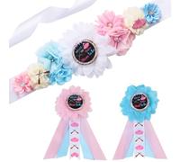 Cheerupp Kit de bandas de maternidad para revelar el género, cinturón de vientre azul o rosa para baby shower y pines de ramillete para mamá para ser papá, anuncio de embarazo para nuevos padres