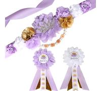 Cheerupp Kit de faja de maternidad de princesa para baby shower, cinturón de vientre de princesa morado y dorado y pines de ramillete para mamá para ser y papá, accesorios de fotos de embarazo para