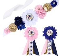 Cheerupp Kit de faja de maternidad para baby shower, color azul marino, cinturón para el vientre y mamá para ser y papá para ser, alfileres de ramillete, niños o niñas, nuevos padres, embarazo