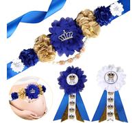 Cheerupp Prince - Kit de faja de maternidad para baby shower, cinturón de vientre para baby shower real y dorado y pines de ramillete para mamá y papá para ser, nuevos padres, accesorios para fotos de
