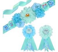 Cheerupp Under The Sea - Kit de faja de maternidad para baby shower, diseño de animales oceánicos, cinturón para el vientre y alfileres de ramillete para mamá y papá para ser y papá, accesorios para