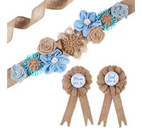 Cheerupp Yute género revelar maternidad faja kit, azul rústico bebé ducha cinturón abdominal y mamá papá a ser ramillete Pins, nuevos padres foto apoyos suministros de fiesta, Azul y marrón, Talla