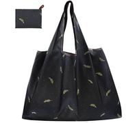 CHEESANHERR Bolsa Compra Plegable, Bolsa Tela Grande, Bolsas Reutilizables Compra, Tote Bag Hombre Mujer, Shopping Bag Supermercado Portátil Lavable, 53 X 66 cm (Pluma Negra)