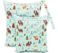 CHEESANHERR Bolsa de Pañales Impermeable，2 Pcs Wetbags de Tela con 2 Cremallera Portátil, Bolsa Muda Bebe, Organizador Reutilizable Lavable Guardería Colegio Viaje Playa Piscina Gym (Oso Verde)