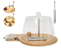 Cheese Curler Flower Maker Wheel Slicer, Stainless Steel Cheese Shaver & Cutter, Handheld Rotary Cheeses Curler Wood Base, for Home, Restaurants, Cafes, And Dessert Shops (C,Lid)