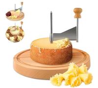 Cheese Curler Flower Maker Wheel Slicer, Stainless Steel Cheese Shaver & Cutter, Handheld Rotary Cheeses Curler Wood Base, for Home, Restaurants, Cafes, And Dessert Shops (A,NO Lid)