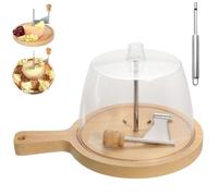 Cheese Curler Flower Maker Wheel Slicer, Stainless Steel Cheese Shaver & Cutter, Handheld Rotary Cheeses Curler Wood Base, for Home, Restaurants, Cafes, And Dessert Shops (B,Lid)