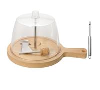 Cheese Curler Rust Proof Flaker, Stainless Steel Curler Wheel with Lid & Punch Tool for Cheese Wheels up to 6 Inches, Wood Base for Revealing Rich Flavor (With handle)