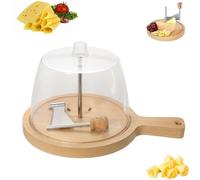 Cheese Curler Wheel - Stainless Steel Cheese Shaver with Wood Base, Multifunctional Chese Slice Design Tools, For Cheeses Wheel and Chocolate Professional Kitchen Tool (B,With Cover)