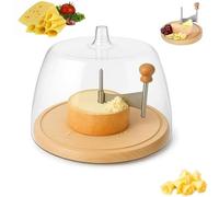 Cheese Curler Wheel - Stainless Steel Cheese Shaver with Wood Base, Multifunctional Slice Design Tools, For Cheeses Wheel and Chocolate Professional Kitchen Tool (Base,With Cover)