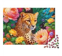 Cheetah Among Flowers 100% Recycled Cardboard Cheetah in Flowers 1000 Piece Jigsaw Puzzles Adults and Children Beautiful Decoration 38x26cm/1000pcs