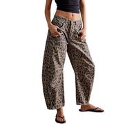 Cheetah Barrel Jeans para mujer, con estampado de leopardo, pantalones de mezclilla para novio, pantalones harén, jeans holgados de tiro medio Y2K, Leopardo caqui, XL
