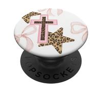 Cheetah Christian Cross Leopard Star Pink Low Y2K Girl PopSockets PopGrip Adhesivo