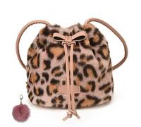 Cheetah Faux Fur Crossbody Bag,Mini Plush Leopard Drawstring Bucket Bag,Winter Retro Animal Print Shoulder Bags for Women