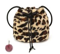 Cheetah Faux Fur Crossbody Bag,Mini Plush Leopard Drawstring Bucket Bag,Winter Retro Animal Print Shoulder Bags for Women