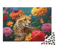 Cheetah in Flower Garden 100% Recycled Cardboard Cheetahs in Flower Garden 1000Pc Jigsaw for Adults & Kids Unique Beautifully Illustrated 70x50cm/1000pcs