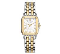 CHEETAH - Reloj de pulsera para mujer con caja rectangular vintage, diámetro de la caja de 26 mm, números romanos negros, correa de metal, resistente al agua 3 ATM, Plata Oro Blanco, Retro y moderno