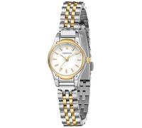 CHEETAH Relojes dorados para mujer, delicada esfera redonda pequeña, con correa de acero inoxidable, resistente al agua, blanco, plateado, dorado (Silver gold white)