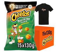 CHEETOS Pelotazos Snack de Maíz Sabor Queso para Fiestas y Eventos, Bolsas Individuales de 130 g, Pack de 15, Incluye Camiseta de Regalo