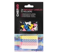 Chef Aid Juego de 36 Velas Decorativas para Tarta de cumpleaños, 24 Velas Ideales para Decorar Tartas y Cupcakes, Incluye 12 Soportes
