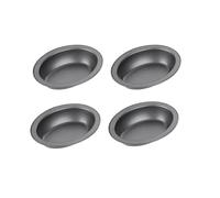 Chef Aid Juego de 4 moldes ovalados antiadherentes para tartas, 17 cm x 13 cm x 3,7 cm, acero al carbono duradero, fácil de limpiar, ideal para pasteles, migas y porciones individuales, color gris