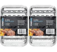 Chef Aid Set de bandejas de aluminio para barbacoa con 10 bandejas pequeñas 10x14 y 14x21 cm perforadas para una distribución uniforme del calor para carne pescado verduras y guarniciones