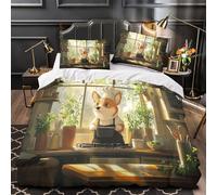 Chef Corgi cocinando 3D Impresión Funda de edredón 3pz Microfibra lavable escena de cocina de dibujos animados Edredón funda 2 fundas antidesvanecimiento Decoración familia Single (135x200cm)