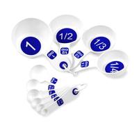 Chef Craft Juego de cucharas medidoras de plástico fácil de leer, color blanco, 1/8 cucharadita, 1/4 cucharadita, 1/2 cucharadita, 1/2 cucharada, 1 cucharada, 1/4 taza, 1/3 taza, 1/2 taza y 1 taza