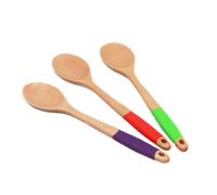 Chef Craft Premium Silicone Handle Wooden Spoon Set 14 inch Rainbow