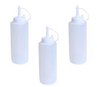 Chef Craft Set of 3 Plastic Squeeze Caps Ketchup BBQ Sauce Dispensing Bottles 12 Ounce Silver