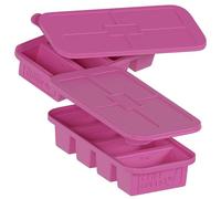 Chef Cubes® Tupperware bandeja de silicona con 4 compartimentos para congelar comida. Organizador para congelador extragrande para porciones perfectas (Rosa Claro)
