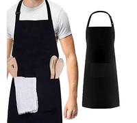 Chef Delantal,Negro Delantal Impermeable con 2 Bolsillos,Delantal Cocina para Mujer y Hombre,Correa de cuello ajustable para jardinería en cafeterías de restaurantes de cocina,Hombres y mujeres,Negro