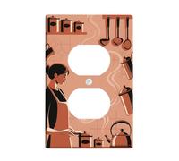Chef Kitchen Duplex - Placa de pared para pared, utensilios de cocina minimalistas modernos, no de plástico marrón, tamaño estándar, doble toma de corriente, para dormitorio, baño, decoración de