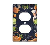 Chef Kitchen - Placa de pared dúplex para cocina, culinaria moderna, vegetales, plástico, tamaño estándar, doble toma de corriente, para sala de estar, dormitorio, decoración de oficina en casa
