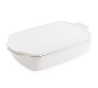 Chef Pomodoro Cazuelas de Cocina (39,3 × 23,8 cm), elegante Fuente Horno Cerámica blanca, Bandejas para Servir Comida y Bandejas para Horno, Rustidera de Cristal resistente y duradera con tapa