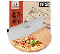 Chef Pomodoro - Juego De Cortador De Pizza De 14"" Con Cuchilla Oscilante Y Tabla Para Cortar Pizza - Cuchilla De Acero Inoxidable Y Tabla De Madera Con Guía Para Cortar Pizza