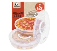 Chef Pomodoro Porta tartas de 12 pulgadas con tapa y divisor, paquete de 2 recipientes reutilizables para almacenamiento de pizza, transportador de pastel expandible con asa, recipiente para pizza,
