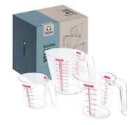 Chef Pomodoro Set 3 Jarras Medidoras 1L / 500mL / 250 mL - Jarra Medidora Plástico Sin BPA - Vasos Medidores de Cocina para Hornear Repostería Cocinar - Tazas Medidoras Apilables con Medidas en Rojo