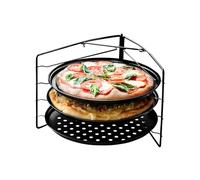 Chef Pomodoro Set Bandejas Horno para Hornear Pizza con 3 Niveles y Rejilla (28 cm Diámetro), Bandejas Pizza Perforadas Antiadherentes, Bandejas de Horno con Agujeros, Barbacoa, Plato Pizza