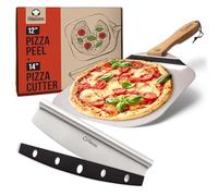 Chef Pomodoro Set Pala Pizza y Cortador, Cabezal Aluminio, Mango Plegable | Incluye Cortador Profesional de 35,5 cm, Cabezal de Aluminio de 30 x 35 cm y Mango Plegable de 25,5 cm con Tope de Seguridad.