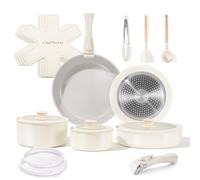 Chef Power Juego de ollas y sartenes antiadherentes de cerámica de 19 piezas con mango desmontable, utensilios de cocina aptos para lavavajillas y horno, juego de cocina RV con mango extraíble,