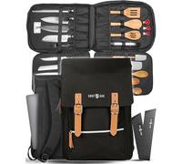 Chef Sac Mochila Vintage con 30 Bolsillos para Cuchillos y Utensilios de Cocina, Bolsa de Transporte para Cuchillos con Bolsillo Trasero Oculto para Tableta, Resistente Bolsillo para Cuchillos para