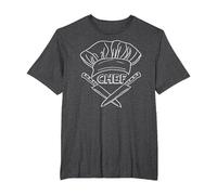 Chef T-Shirt - Cuchillos y Sombrero de Chef - Ilustración de Cocina Camiseta, Hombre Tallas Grandes, Jaspeado Oscuro, 2X Alto