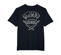 Chef T-Shirt - Cuchillos y Sombrero de Chef - Ilustración de Cocina Camiseta, Hombre Tallas Grandes, Negro, 2X Alto