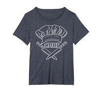 Chef T-Shirt - Cuchillos y Sombrero de Chef - Ilustración de Cocina Camiseta, Mujer Tallas Grandes, Azul Jaspeado, 6XL Grande