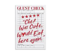 Chef Was Cute Would Eat Here Again Canvas Wall Art Funny Kitchen Decor Guest Check Poster for Bar Cart Preppy Aesthetic(Unframed,08X12inch(20X30cm))