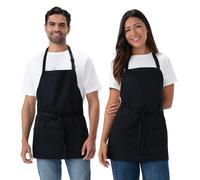 Chef Works Delantal con tres bolsillos, liso, negro, 2 unidades, talla única