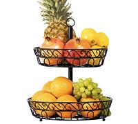 Chefarone Frutero de 30 cm, color negro, para frutas frescas durante más tiempo, cesta de metal para frutas frescas, soporte negro con 3 fruteros, almacenamiento decorativo para frutas, soporte