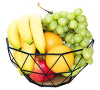 Chefarone Frutero de Cocina Moderno 26x26x12 cm - Frutero de Metal Negro con Base de Madera - Bol para Frutas y Verduras Multiusos